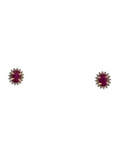 Pre-owned Jewelmak 14k Ruby & Diamond Round Stud Earrings In Multi
