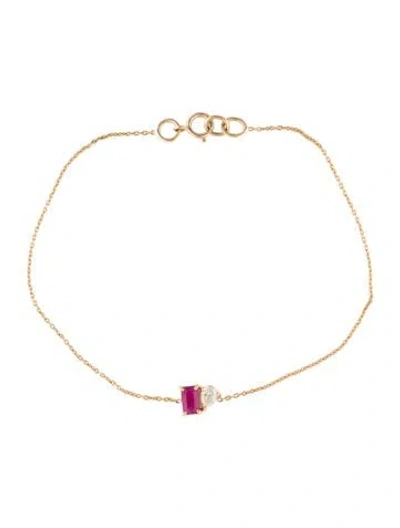 Pre-owned Jewelmak 14k Ruby & Diamond Station Bracelet, 7" In Multi