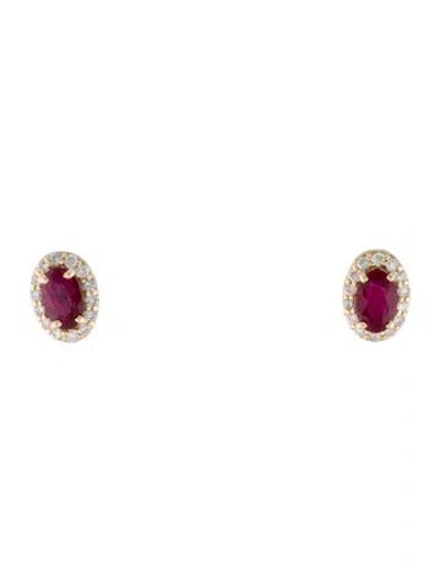 Pre-owned Jewelmak 14k Ruby & Diamond Stud Earrings In Multi