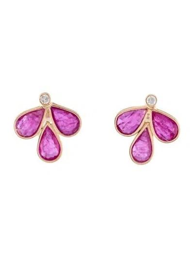 Pre-owned Jewelmak 14k Ruby & Diamond Stud Earrings In Multi
