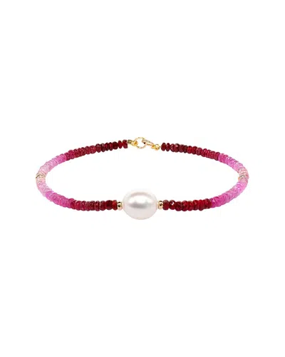 Jewelmak 14k Ruby & Pearl Bracelet In Pink