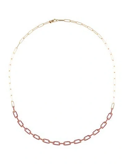Pre-owned Jewelmak 14k Ruby Collar Chain Link Necklace, 17" In Multi