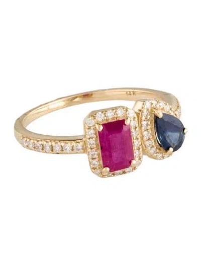 Pre-owned Jewelmak 14k Ruby, Sapphire & Diamond Cocktail Ring In Multi