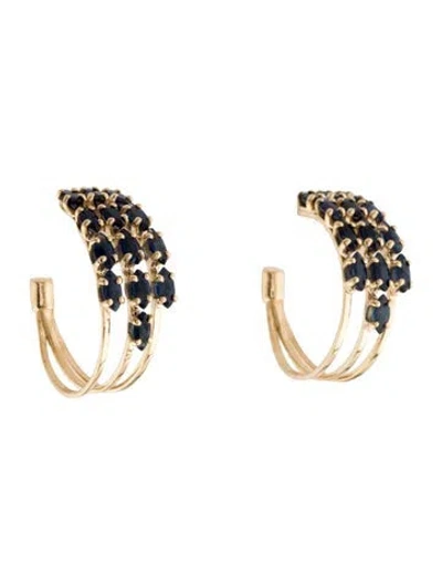 Pre-owned Jewelmak 14k Sapphire 3-row Hoop Earrings In Multi
