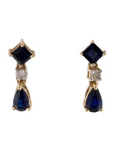 Pre-owned Jewelmak 14k Sapphire & Diamond Drop Earrings In Multi