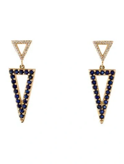 Pre-owned Jewelmak 14k Sapphire & Diamond Drop Earrings In Multi