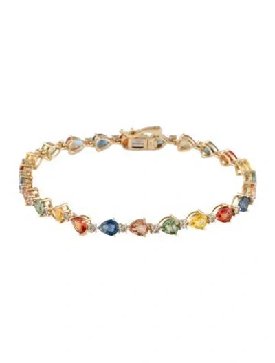 Pre-owned Jewelmak 14k Sapphire & Diamond Link Bracelet, 7" In Multi