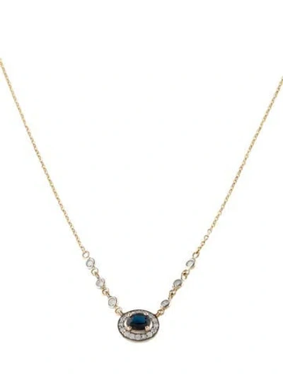 Pre-owned Jewelmak 14k Sapphire & Diamond Pendant Necklace, 18" In Multi