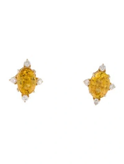 Pre-owned Jewelmak 14k Sapphire & Diamond Stud Earrings In Multi