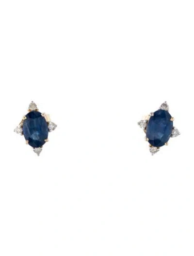 Pre-owned Jewelmak 14k Sapphire & Diamond Stud Earrings In Multi