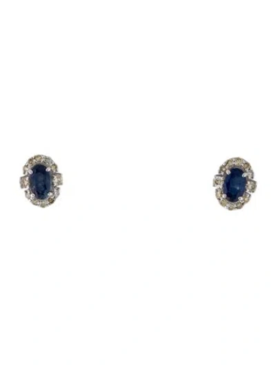 Pre-owned Jewelmak 14k Sapphire & Diamond Stud Earrings In Multi