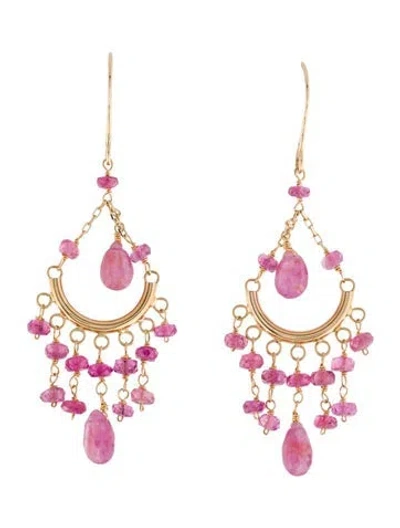 Pre-owned Jewelmak 14k Sapphire & Tourmaline Chandelier Earrings In Multi