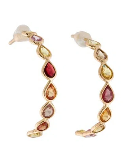 Pre-owned Jewelmak 14k Sapphire Hoop Earrings In Multi