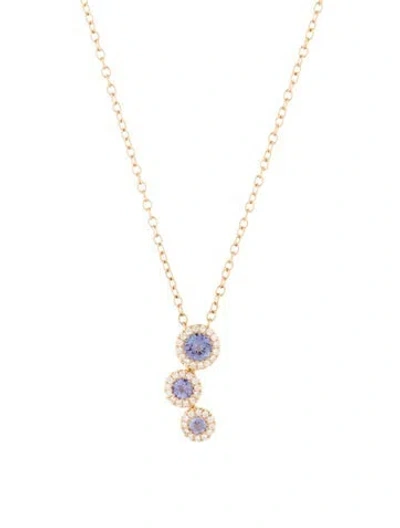 Pre-owned Jewelmak 14k Tanzanite & Diamond Pendant Necklace, 20" In Blue