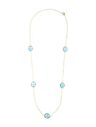 Pre-owned Jewelmak 14k Topaz & Lab-grown Diamond Station Necklace, 18" In Multicolor