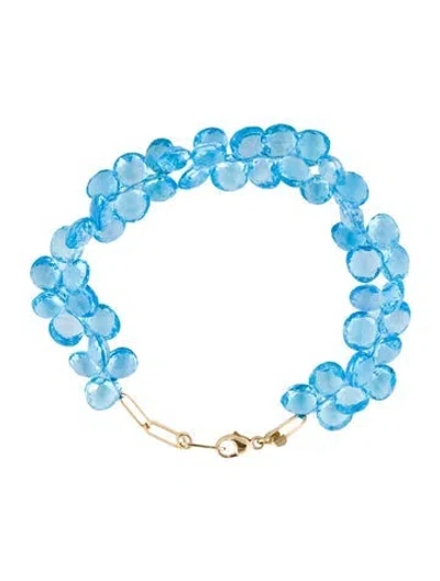 Pre-owned Jewelmak 14k Topaz Beaded Bracelet, 7" In Blue