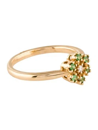 Pre-owned Jewelmak 14k Tsavorite Garnet & Diamond Flower Cocktail Ring In Multi