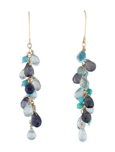 Pre-owned Jewelmak 14k Turquoise, Iolite & Topaz Drop Earrings In Multi