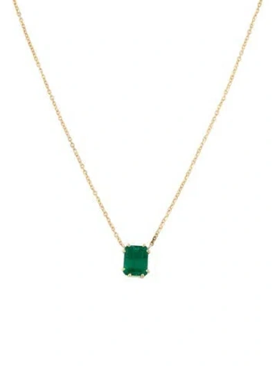 Pre-owned Jewelmak 18k 1.40ct Emerald Solitaire Pendant Necklace, 18" In Multi