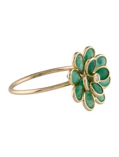 Pre-owned Jewelmak 18k 1.80ctw Emerald & Diamond Flower Cocktail Ring In Multi