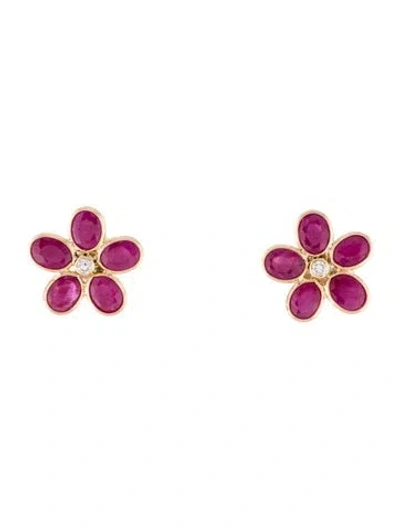 Pre-owned Jewelmak 18k 2.60ctw Ruby & Diamond Stud Earrings In Multi