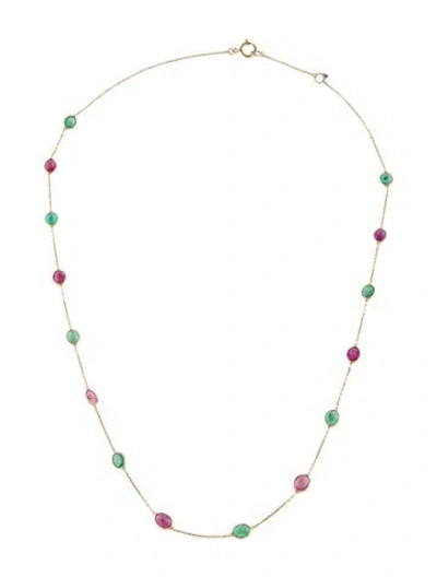 Pre-owned Jewelmak 18k 2.70ctw Ruby & Emerald Station Necklace, 17.75" In Multi
