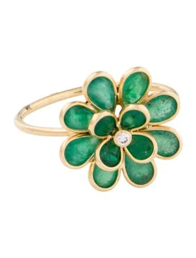 Pre-owned Jewelmak 18k Emerald & Diamond Flower Cocktail Ring In Multi