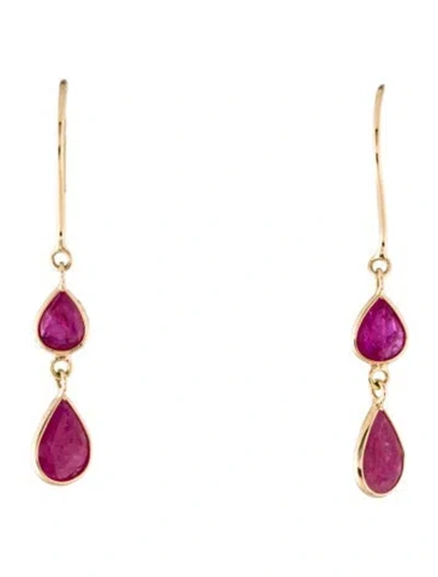 Pre-owned Jewelmak 18k Glass Filled Ruby Drop Earrings In Multi