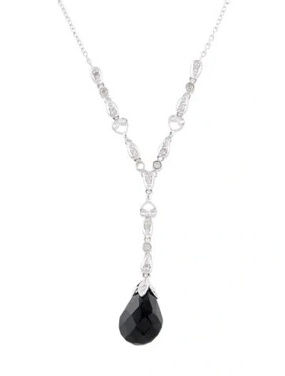 Pre-owned Jewelmak 18k Onyx & Diamond Drop Pendant Necklace, 17" In Black