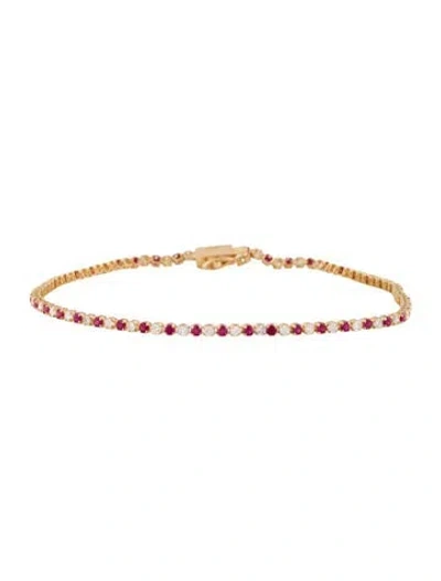 Pre-owned Jewelmak 18k Ruby & Diamond Micro Bracelet, 6.75" In Multi