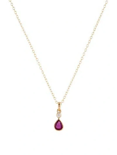 Pre-owned Jewelmak 18k Ruby & Diamond Pendant Necklace, 16.75" In Multi