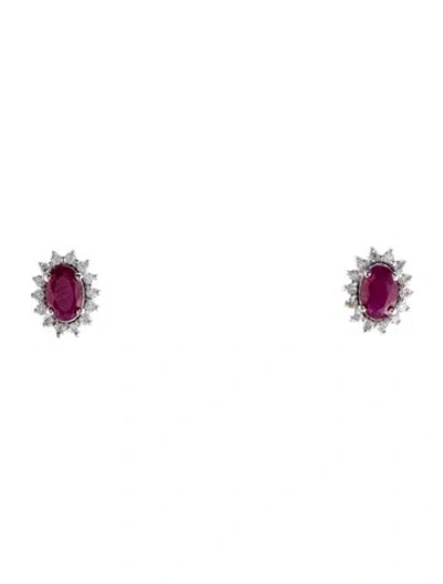 Pre-owned Jewelmak 18k Ruby & Diamond Stud Earrings In Multi