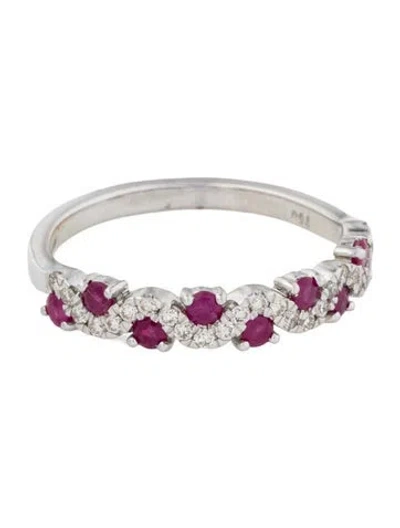 Pre-owned Jewelmak 18k Ruby & Diamond Wave Band In Multi