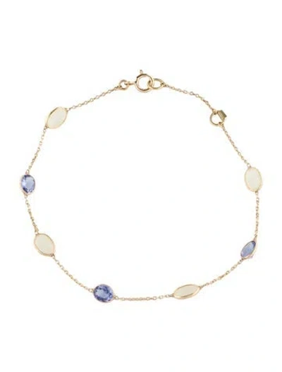 Pre-owned Jewelmak 18k Tanzanite & Opal Station Bracelet, 7.5" In Multi