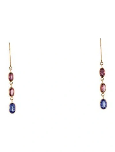 Pre-owned Jewelmak 18k Tourmaline & Tanzanite Drop Earrings In Multi