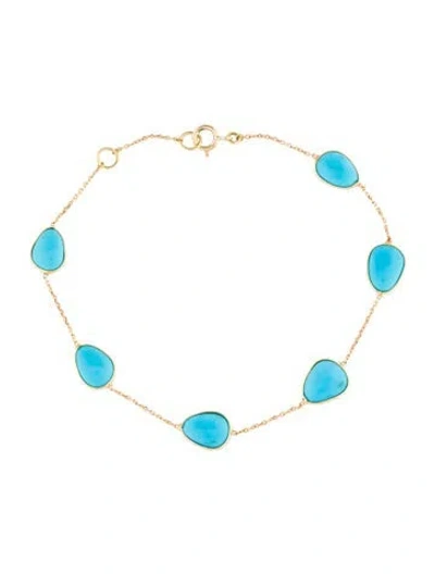 Pre-owned Jewelmak 18k Turquoise Station Bracelet, 7.25", 7.25" In Multi
