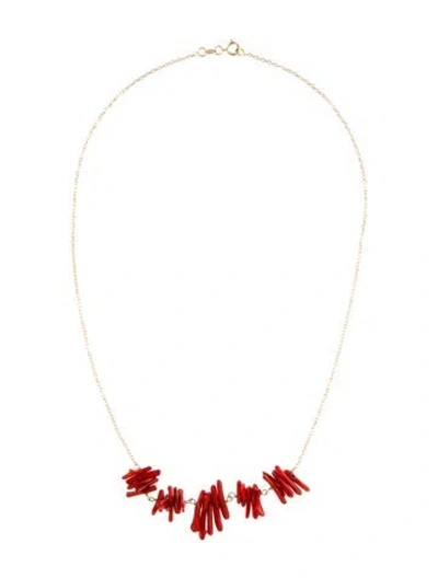 Pre-owned Jewelmak Dyed Coral Chips Station Necklace, 16" In Orange
