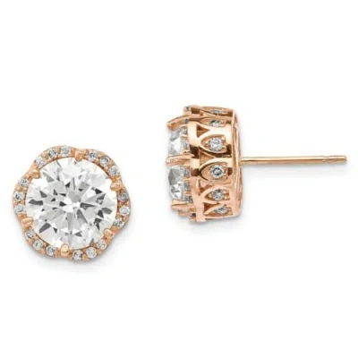 Pre-owned Jewelry 10k Tiara Collection Rose Gold Polished Cz Post Earrings In Clear