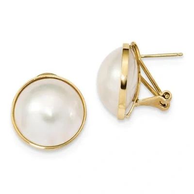 Pre-owned Jewelry 14k 14-15mm White Mabe Saltwater Cultured Pearl Omega Back Earrings