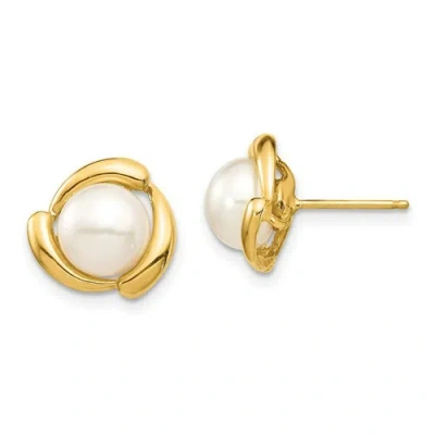 Pre-owned Jewelry 14k 7-8mm Yellow Button Freshwater Cultured Pearl Post Earrings