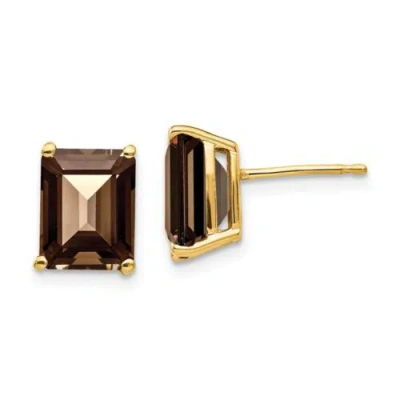 Pre-owned Jewelry 14k 9x7 Emerald Smoky Quartz Earrings In Gold