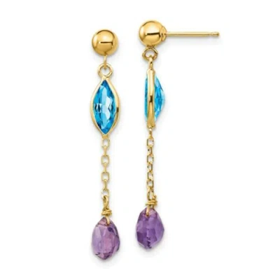 Pre-owned Jewelry 14k Amethyst And Blue Topaz Post Earrings In Yellow
