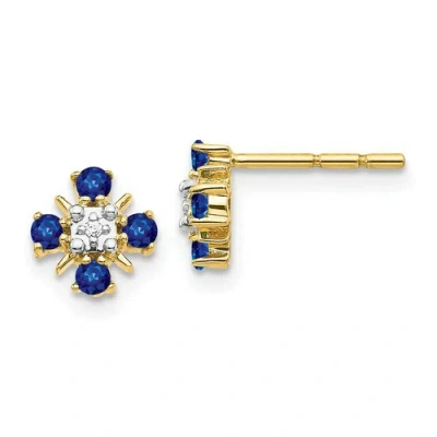 Pre-owned Jewelry 14k Gold Blue Sapphire & Diamond Post Earrings In Yellow
