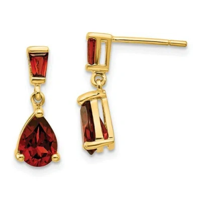 Pre-owned Jewelry 14k Gold Garnet Dangle Post Earrings In Yellow