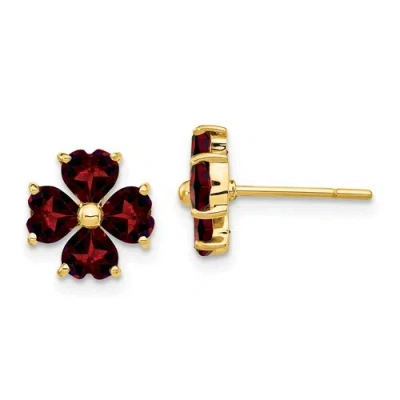Pre-owned Jewelry 14k Heart-shaped Garnet Flower Post Earrings In Yellow