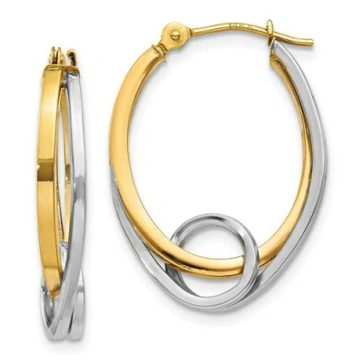 Pre-owned Jewelry 14k Two-tone Oval Hoops W/loop Ear In Gold