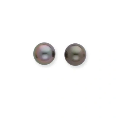 Pre-owned Jewelry 14k Wg 8-9mm Black Round Saltwater Cultured Tahitian Pearl Post Earrings In White