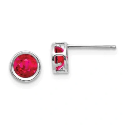 Pre-owned Jewelry 14k White Gold 5mm Bezel Ruby Stud Earrings