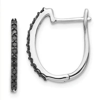 Pre-owned Jewelry 14k White Gold Black Diamond 1.3mm Hinged Hoop Earrings