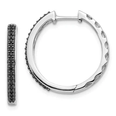 Pre-owned Jewelry 14k White Gold Black Diamond 2mm Hinged Hoop Earrings